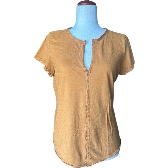 Anthropologie Pilcro Spliced Neck Tee Pressed Botanical Mustard Yellow Size M - Picture 2 of 11